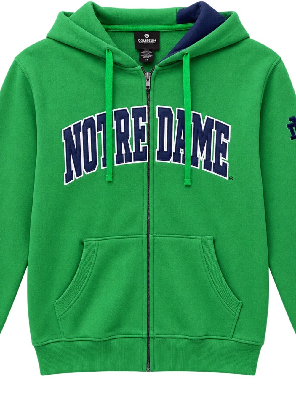 Colosseum Green Notre Dame Full-Zip Hoodie with Navy Lettering